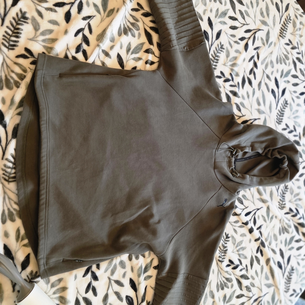 Puma Olive Green Pullover Hoodie with Branded Neck Tape